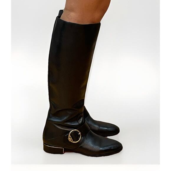 Authentic Womens Sofia Tory Burch Black Leather Knee Riding Boots-9 - Picture 2 of 11